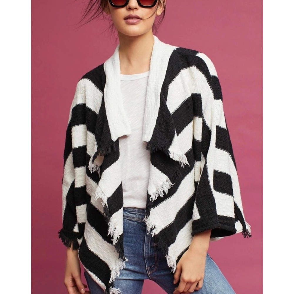 MOTH x ANTHROPOLOGIE Devra Stripe Cardigan Sweater Coastal Beachy Lightweight